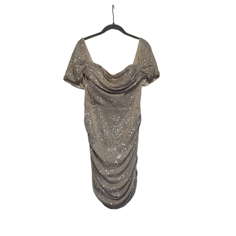PrettyLittleThing Sequin Bardot Dress Size 12 - Picture 2 of 10